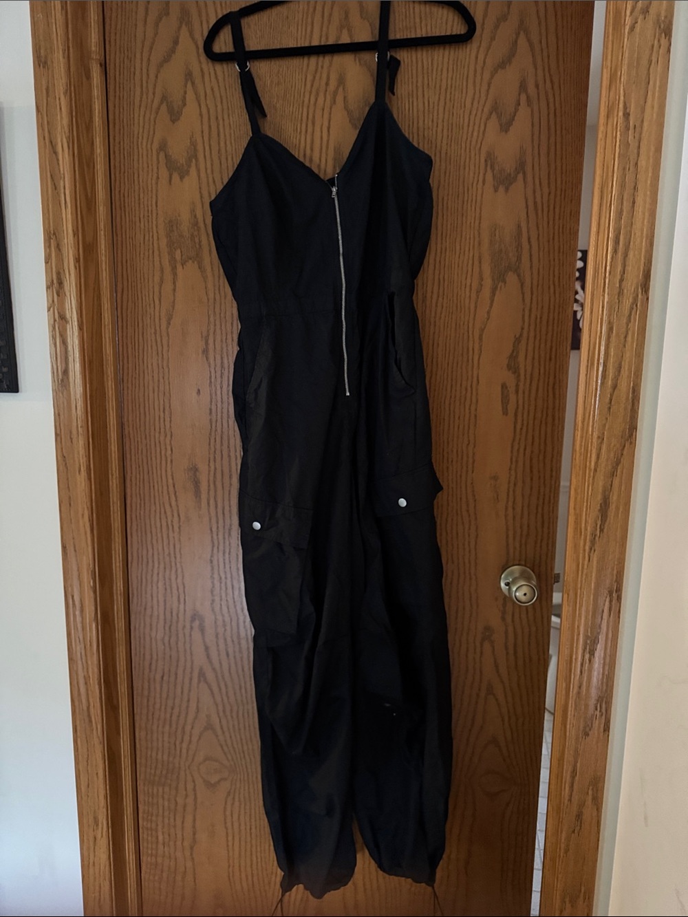 Universal Thread Black Utility Spaghetti-Strap Jumpsuit with Front Zip